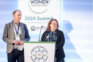 Stephen Lynn and Kerri Cheek announcing Women in Bus and Coach Blue Plaque