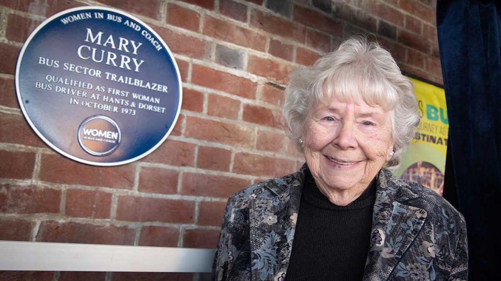 Mary Curry with Blue Plaque at unveiling in Winchester