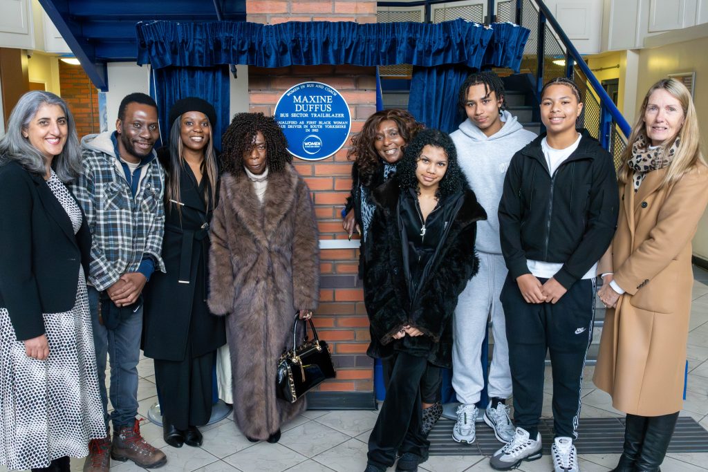 Maxine Duffus and family at Blue Plaque unveiling in Sheffield Interchange